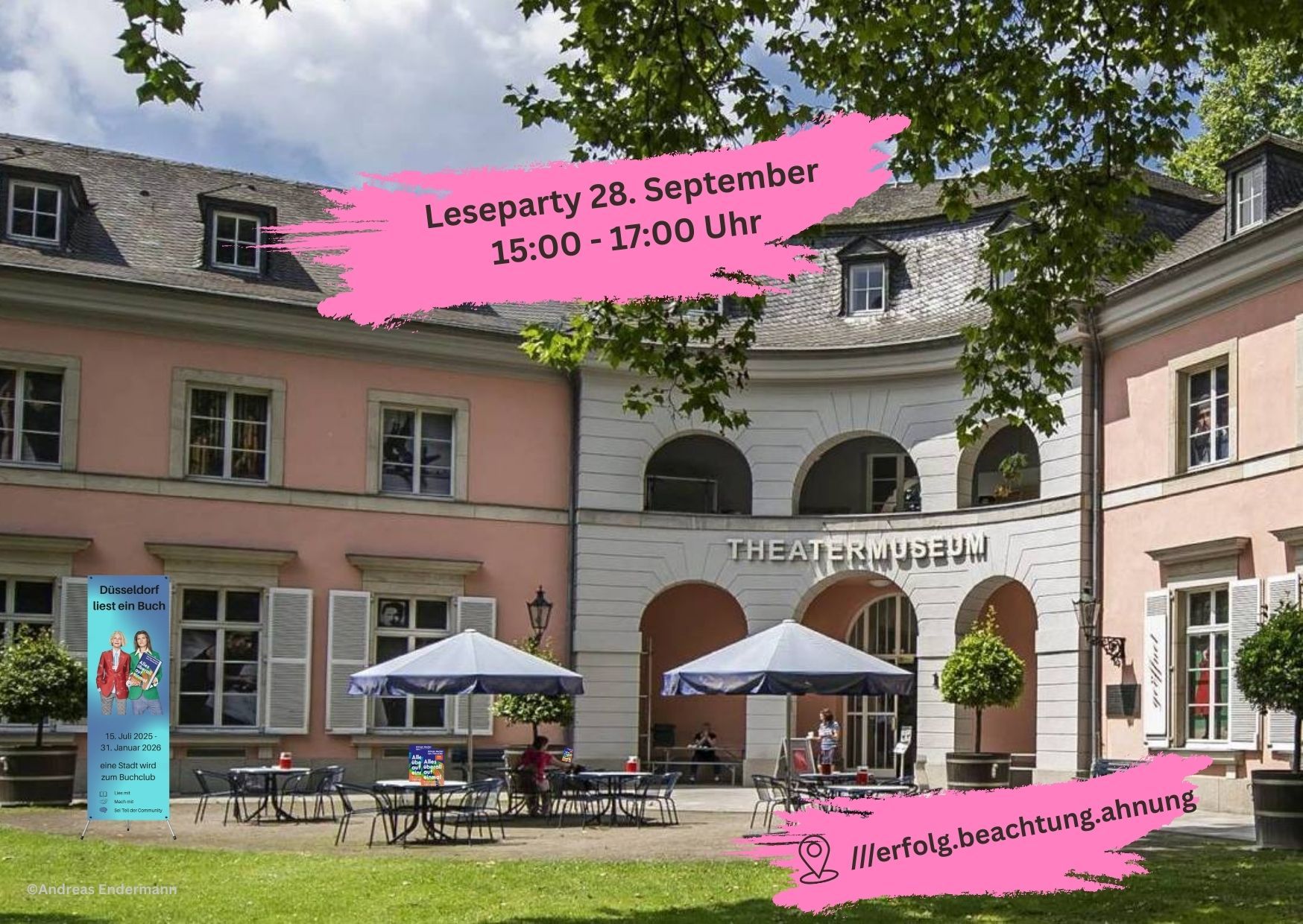 Theatermuseum im Hofgarten, Werbung Leseparty zu Düsseldorf liest ein Buch am 28.9.2025
